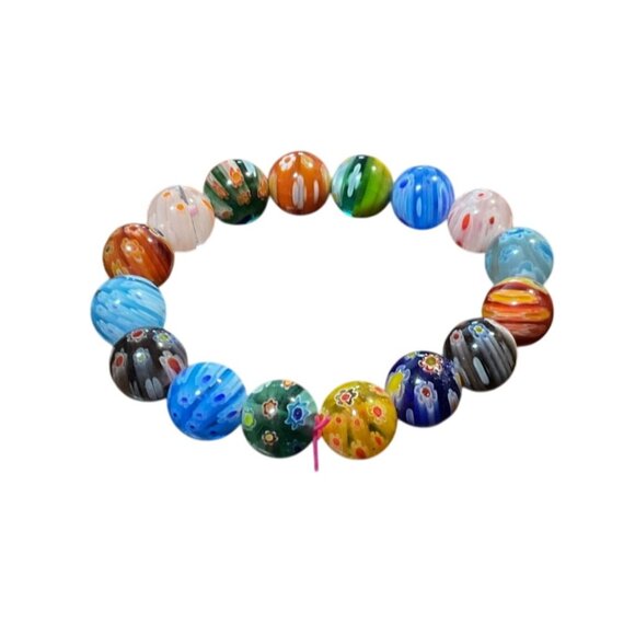Colorful Handmade Millefiori Glass Bead Bracelet Stretch Elastic Jewelry Womens - Picture 2 of 4